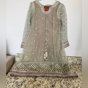 Embroidered Taupe & Ivory Women's Dress